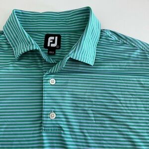 Footjoy FJ Men’s Short Sleeve Polo Green‎ Blue Striped Large golf outdoor